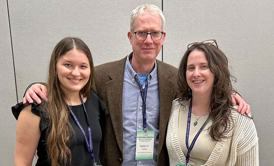 Emily Kocel ’26 (from left), Professor James Franklin, and Shannon O’Malley ’26