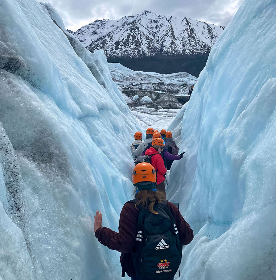 OWU students exploring Matanuska Glacier