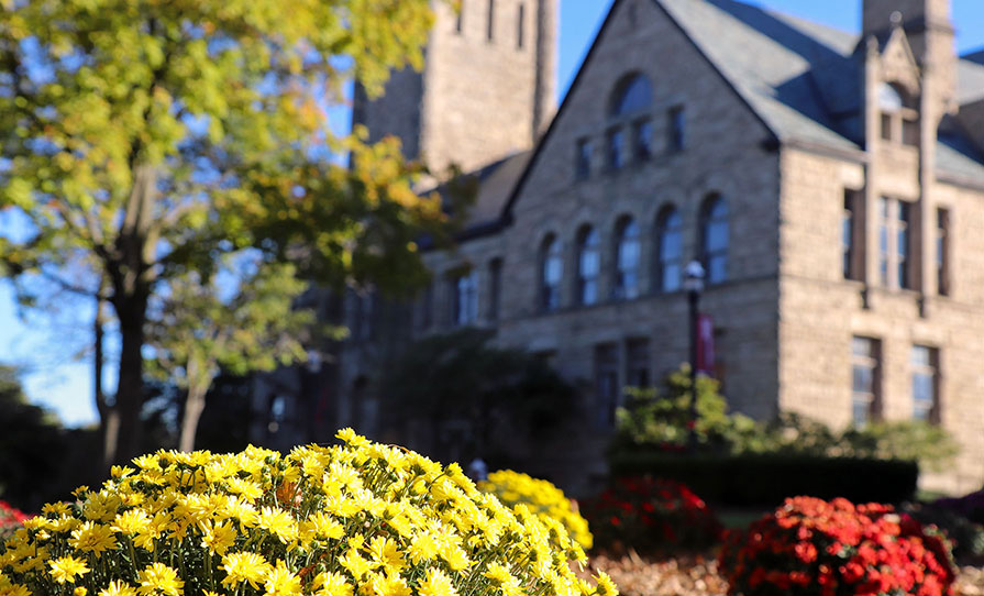 Flowers in front of University Hall
