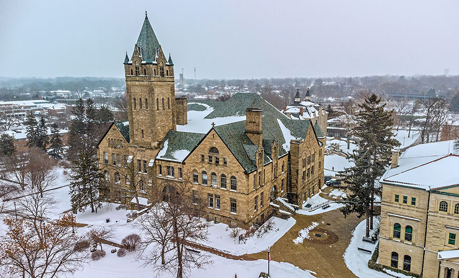 University Hall Snow Aerial